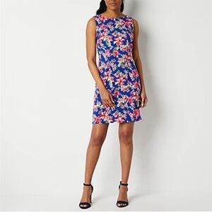 NWT ALYX Blue Red Pink Floral Sleeveless Sheath Mini Dress Hibiscus Flower New